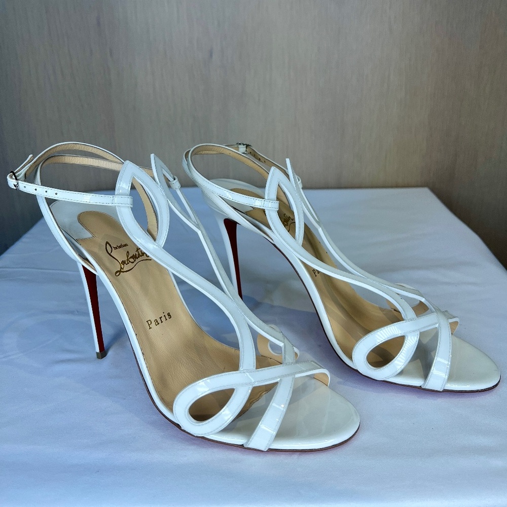 NEW Christian Louboutin  Double L Sandal White Patent Leather Size EU42